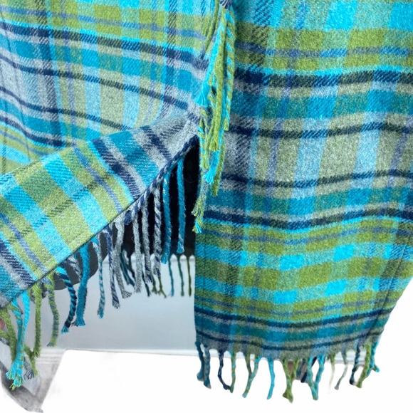 NWT J. Jill Green Blue Wool Plaid Fringe Skirt 8 - Picture 8 of 12